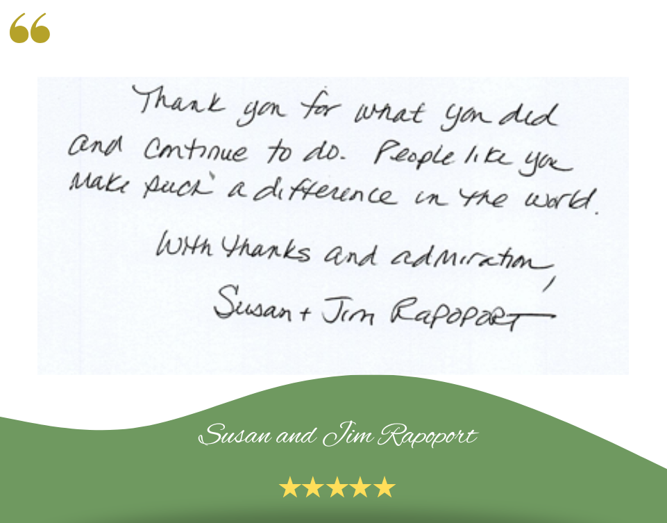 Testimonials from Susan and Jim Rapoport